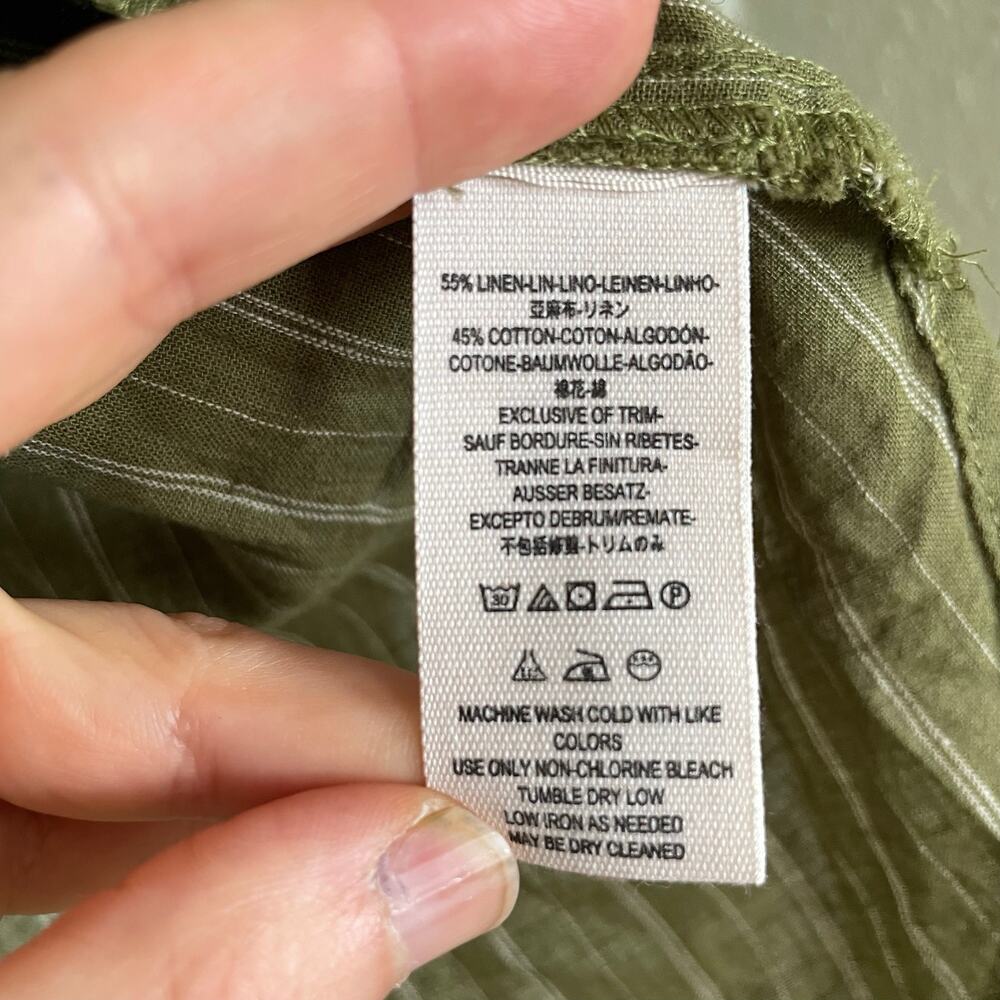 Free People Under The Boardwalk Linen Cotton Olive Striped Peasant Top XS Boho - Picture 6 of 6